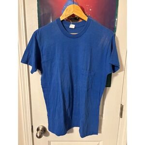 Vintage Blue Pocket T Shirt Men's XL Crew Neck Short Sleeve Basic Tee